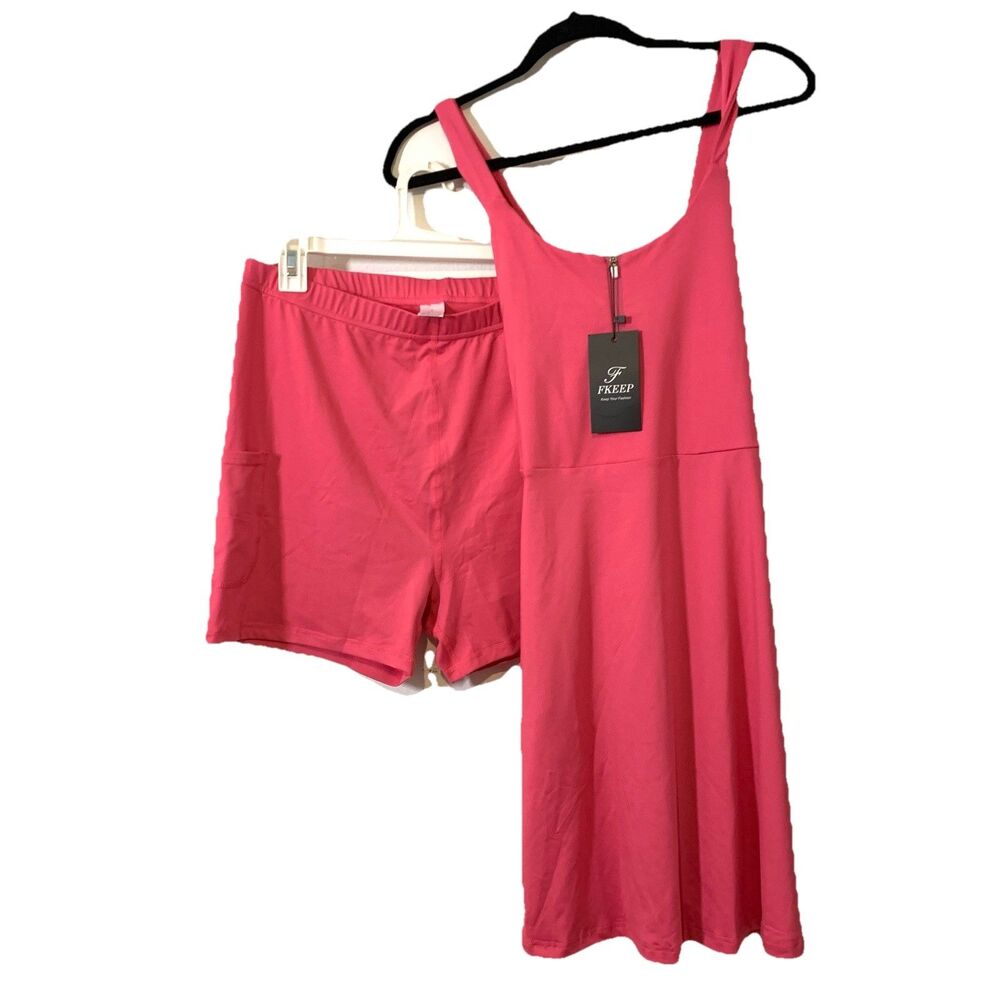 Fkeep Womens Large Athletic Dress Shorts Set Pockets 1/2 Zip Pink Barbie Core